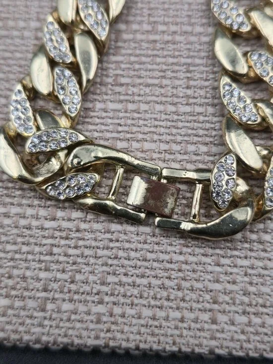 30 Inch Gold Over Copper Crystal Miami Cuban Link Chain Necklace B1131 - Picture 4 of 6